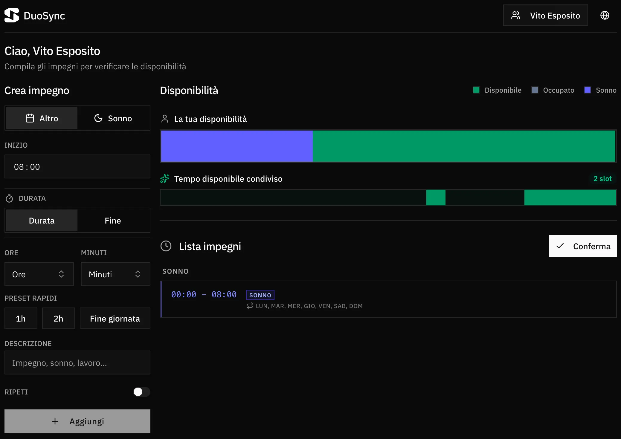DuoSync - Dashboard principale